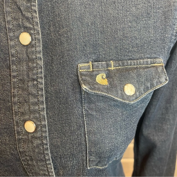 Carhartt Women's Denim Button Down Shirt Size Medium - Picture 3 of 12